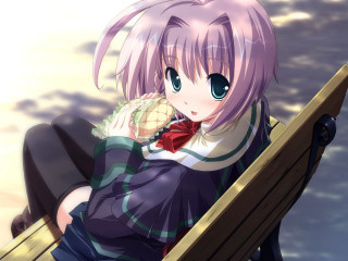 Pink hair girl bench food - a plate of food free wallpaper