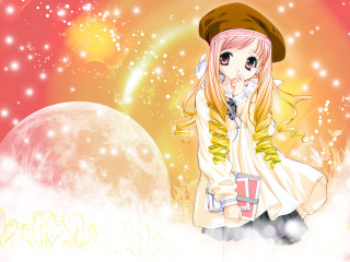 Girl hat drink moon stars - front free wallpaper
