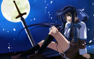 Girl sitting sword fullmoon anime 2 - a sword free wallpaper