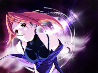 Pink haired woman blue dress - circle free wallpaper
