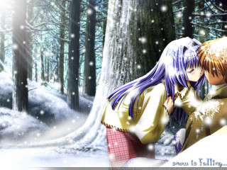 Couple kissing snow forest winter - a couple kissing free wallpaper