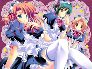 Anime girls green orange starry - their back free wallpaper