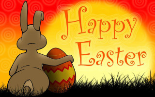 Rabbit basket egg grass field - the sun in the background free wallpaper