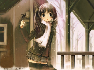 Girl green jacket bird anime - her hand and a bird free wallpaper