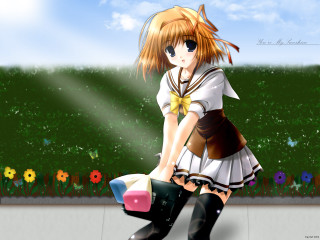 Girl dress boots suitcase flower - her hand and a sky background free wallpaper