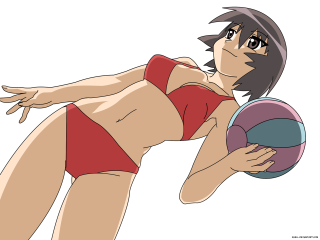 Cartoon girl redbikini volleyball holding - flat free wallpaper