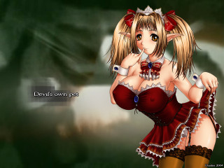 Cartoon girl red dress gothic - a bow free wallpaper