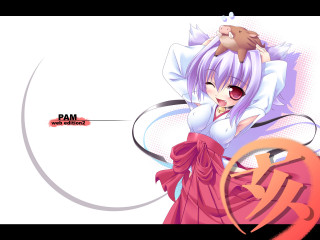 Purple haired girl cat head - pink dress free wallpaper