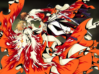 Anime couple sword fire dress - neoexpressionism free wallpaper