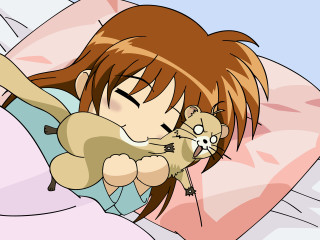 Cartoon girl sleeping mouse pillow - a pink pillow free wallpaper