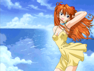 Redhair girl water halterneck dress - visual free wallpaper