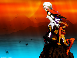 Anime girls rock water ducks - duck free wallpaper