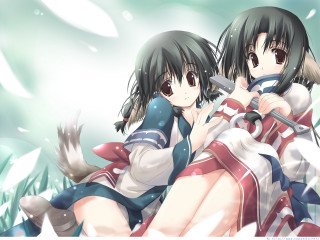 Anime girls sitting sword bird - a sword and the other free wallpaper