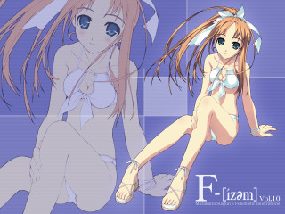 Girl bikini ponytail purple background - eizan kikukawa free wallpaper