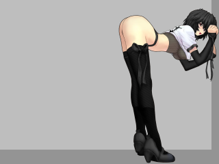 Woman black stockings boots leaning - rendered free wallpaper