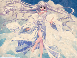 Woman longhair whitedress clouds anime - the cloud free wallpaper