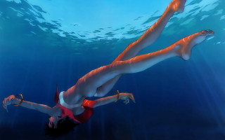 Woman red bikini underwater posing - a red bikini free wallpaper