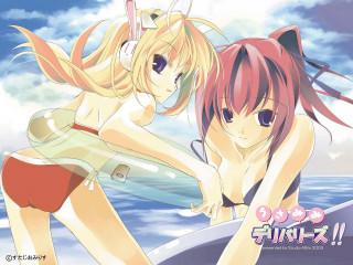 Beach surfboard anime girls bikini - a surfboard in the foreground free wallpaper