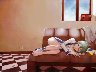 Green hair tennis couch argyle - a painting of a woman free wallpaper
