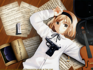 Girl violin gun music sheets - anime art free wallpaper for desktop
