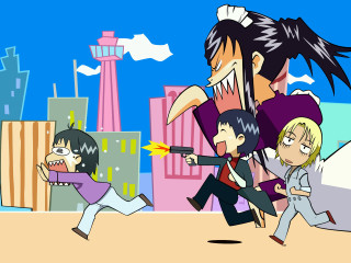 Cartoon group people guns man 2 - their hand and a man free wallpaper