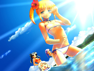 Cartoon girl surfboard beach bikini - a cartoon girl in a bikini free wallpaper