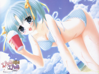 Woman bikini coffee tea beach - sōsaku hanga free wallpaper
