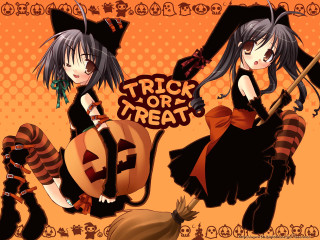 Anime witches pumpkins trickortreat halloween - a couple of anime girls free wallpaper