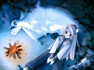 Girl wolf forest fireball moon - a blue sky background free wallpaper