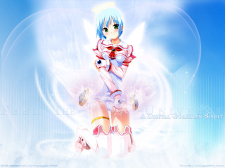 Anime girl cloud hologram angel - a pink dress free wallpaper