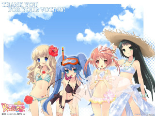 Beach girls bikinis hats sky - a sky background behind them free wallpaper