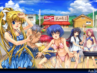Anime girls storefront summer bikini - a group of anime girls free wallpaper