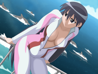 Pink outfit man boat sharks - a boat in the ocean free wallpaper