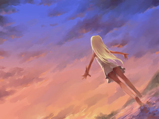 Beach sunset woman anime neo - a painting of a woman free wallpaper