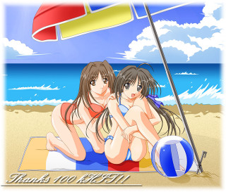 Beach girls umbrella beachball bikini 2 - net art free wallpaper