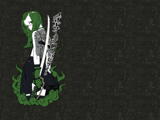 Green haired sword woman cyberpunk - anime style free wallpaper