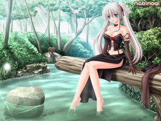 Woman forest river bear sitting - gothic free wallpaper