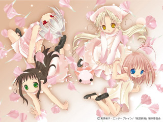 Anime girls flower petals pig - a group of anime girls free wallpaper