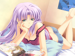 Girl reading bed anime style - a book free wallpaper