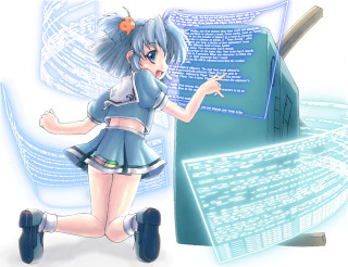 Girl computer anime bluehair blueeyes - anime visual free wallpaper