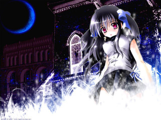 Girl black dress moon building - gothic free wallpaper for desktop