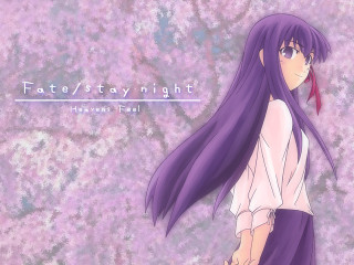 Purple hair cherry blossoms fall - sots art free wallpaper