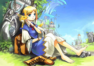Woman cat castle sky blonde - magical free wallpaper for desktop