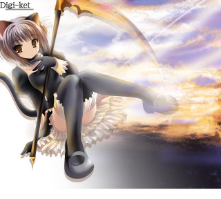 Anime catgirl sunset sky clouds - a anime character free wallpaper