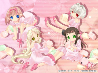 Anime girls pink background elf 2 - a group of anime girls free wallpaper