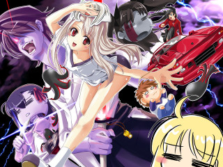 Anime group red suitcase characters - their hand free wallpaper