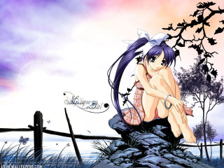 Girl sitting sword purple sky - a rock free wallpaper