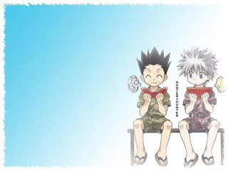 Anime boys sitting chineseclothes spikedhair - a blue sky behind them free wallpaper
