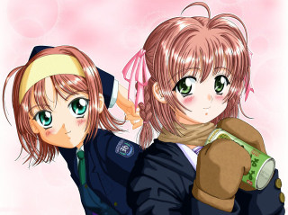 Anime girls green eyes twins - a teddy bear free wallpaper