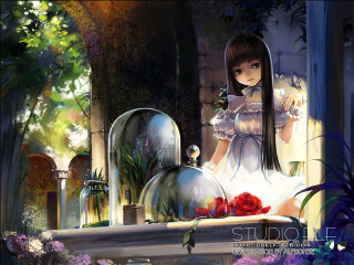 Girl garden rose dress clock - a rose free wallpaper
